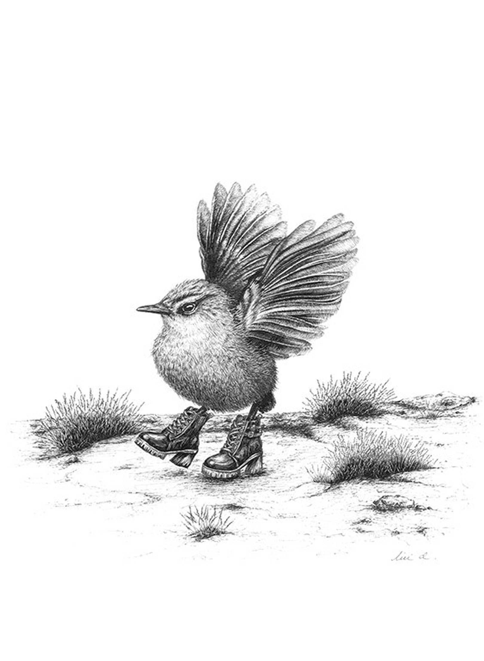 Original Strut Rockwren in Boots - Original Artwork - Framed
