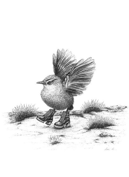 Original Strut Rockwren in Boots - Original Artwork - Framed