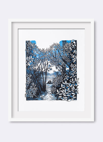 Golden Bay (Blue) -  Wood Cut Print