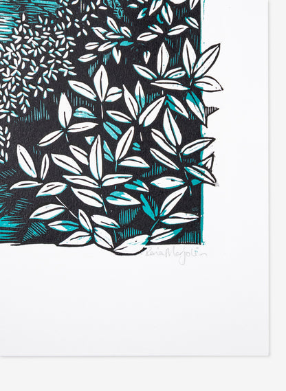 Golden Bay (Teal) -  Wood Cut Print