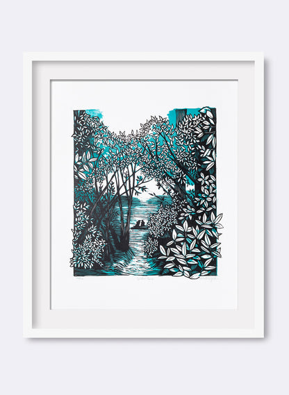 Golden Bay (Teal) - Wood Cut Print