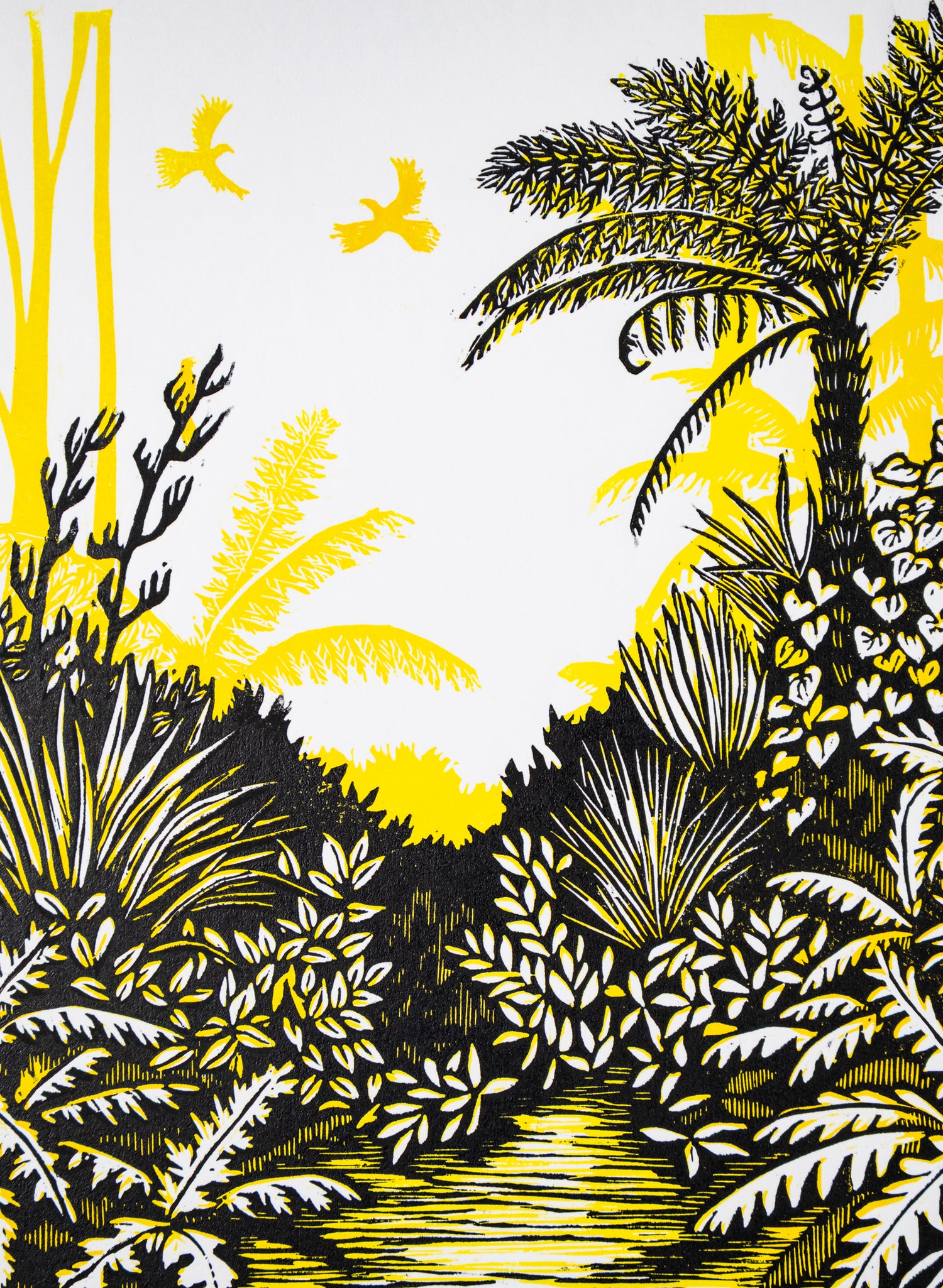 Listen (Yellow) -  Wood Cut Print