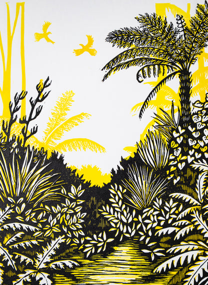Listen (Yellow) -  Wood Cut Print
