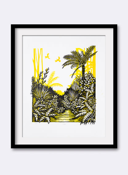 Listen (Yellow) -  Wood Cut Print