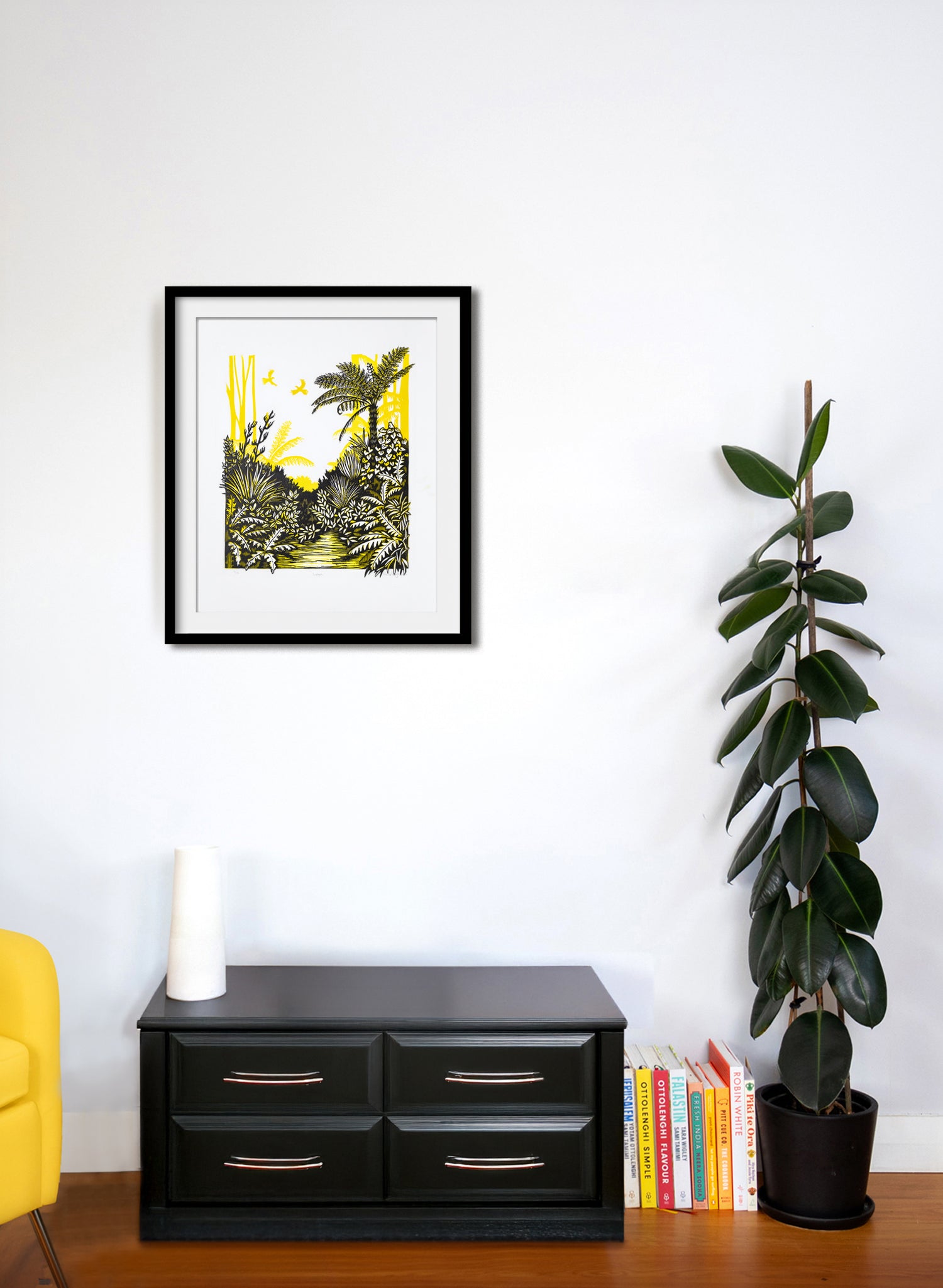 Listen (Yellow) -  Wood Cut Print