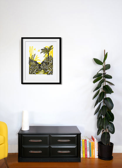 Listen (Yellow) -  Wood Cut Print