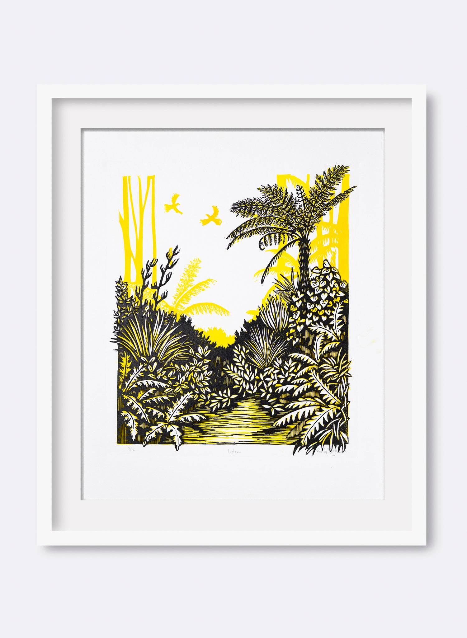 Listen (Yellow) -  Wood Cut Print