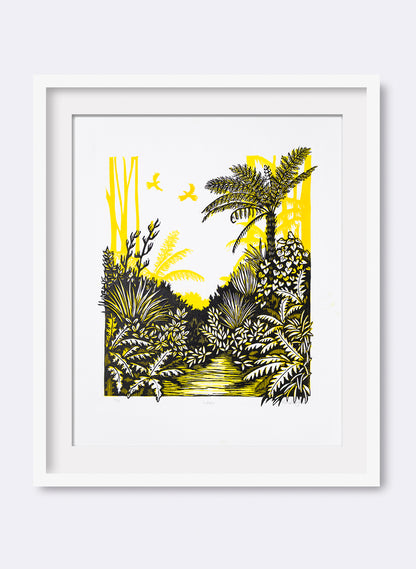 Listen (Yellow) -  Wood Cut Print