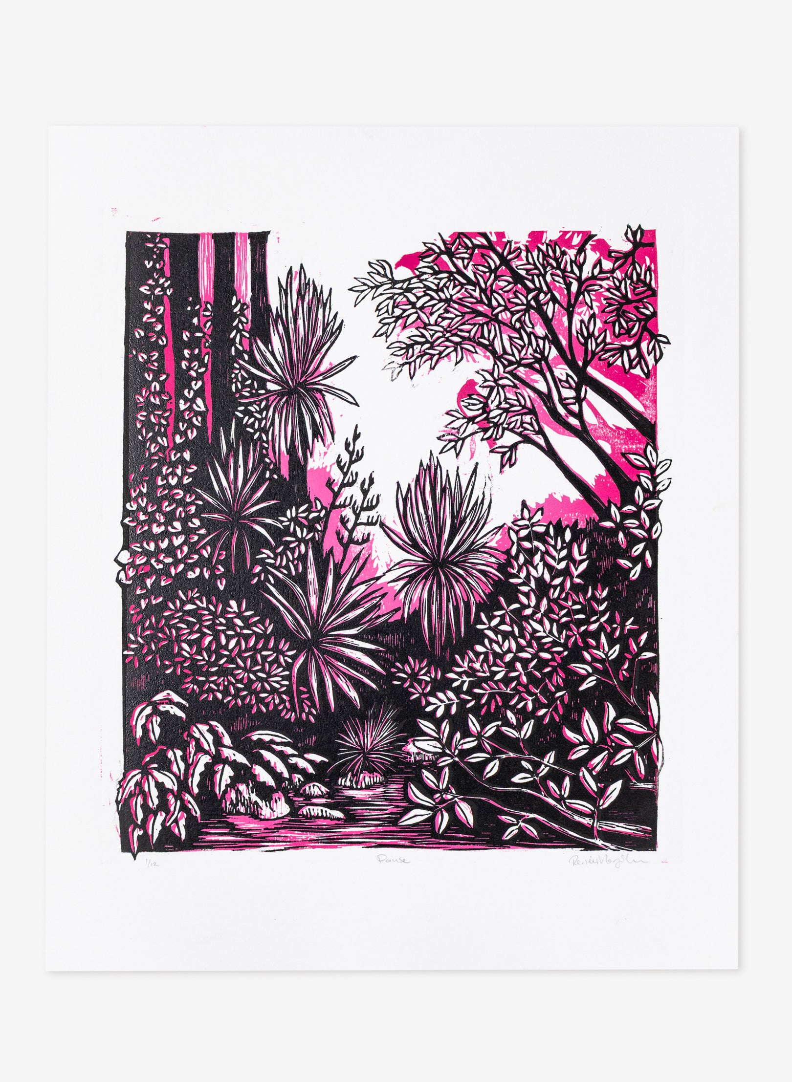 Pause (Pink) -  Wood Cut Print