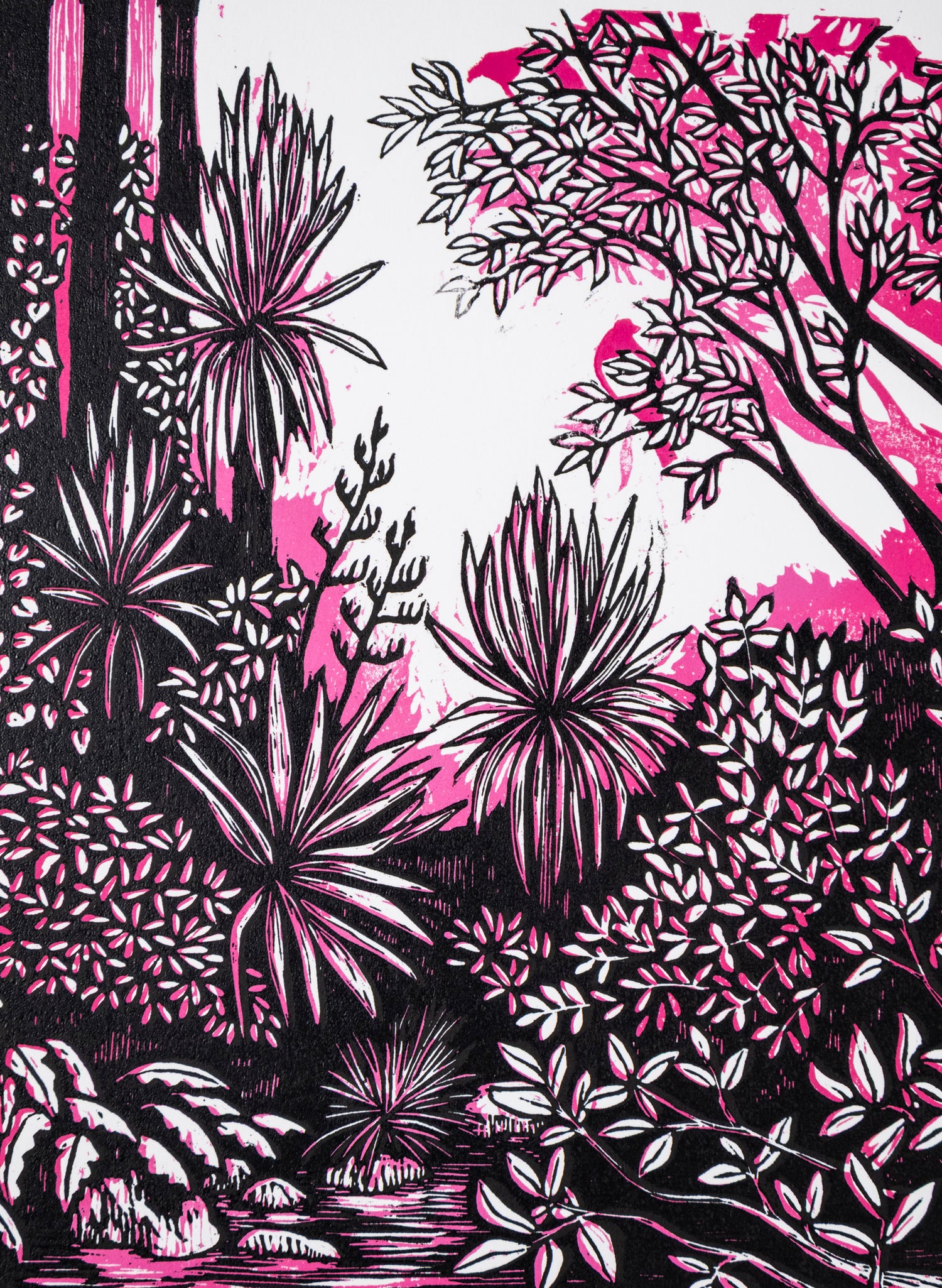 Pause (Pink) -  Wood Cut Print