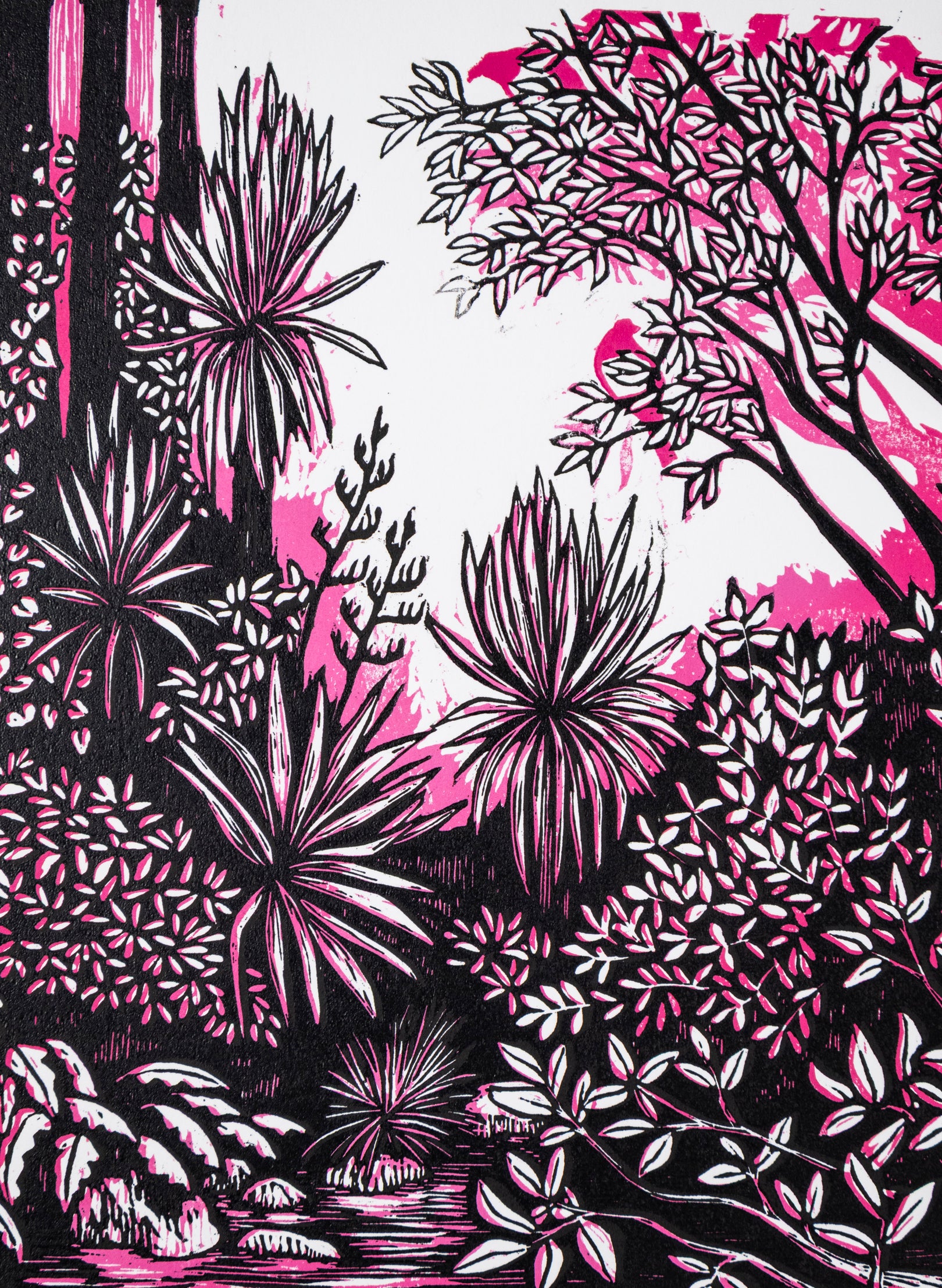 Pause (Pink) -  Wood Cut Print