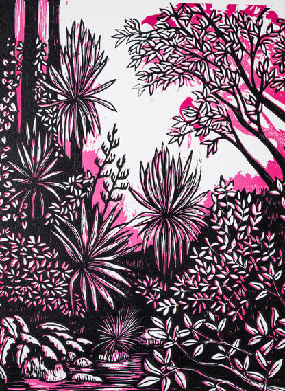 Pause (Pink) -  Wood Cut Print