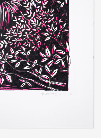 Pause (Pink) -  Wood Cut Print