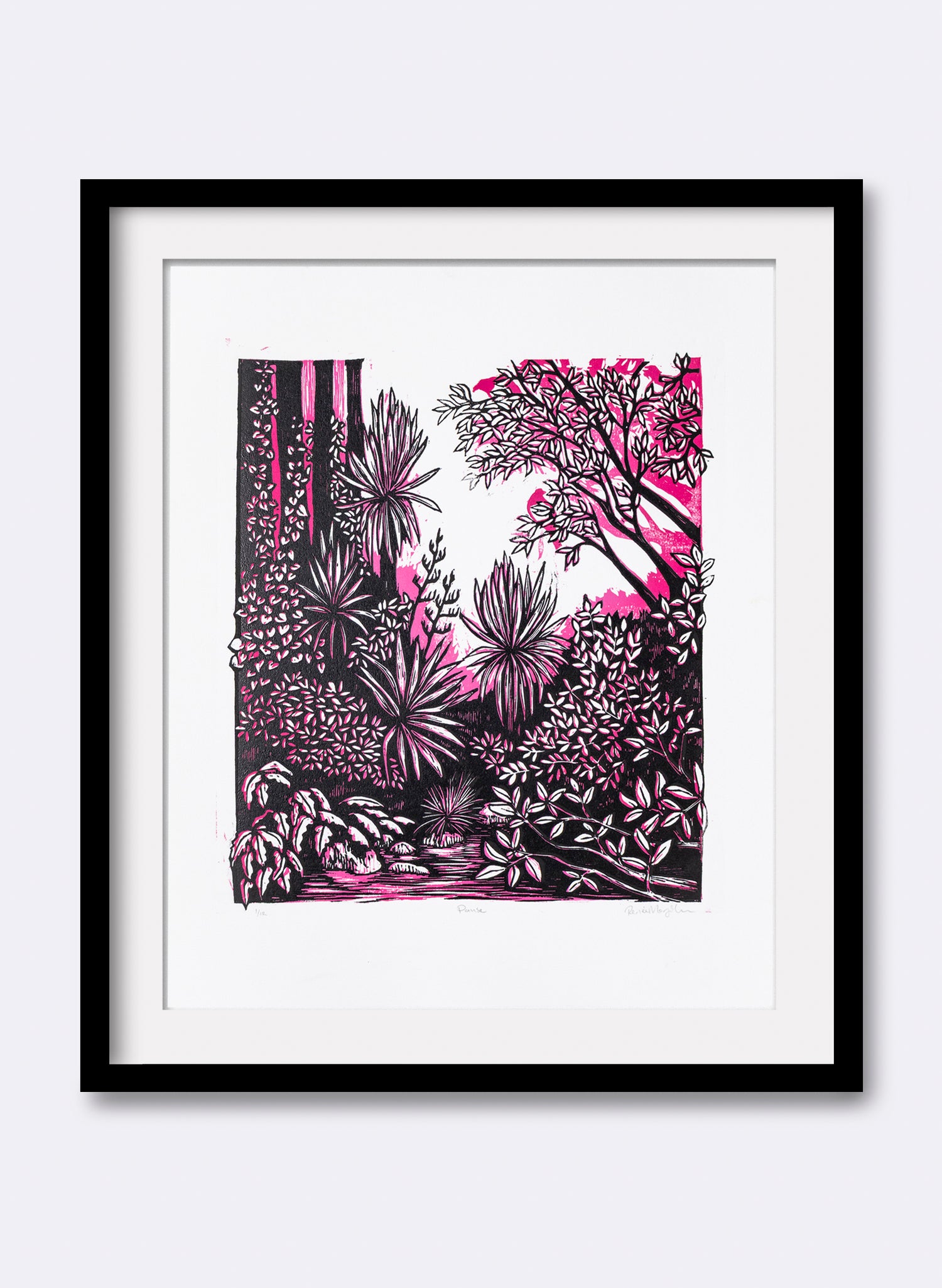 Pause (Pink) -  Wood Cut Print