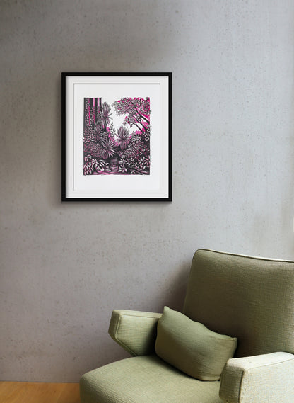 Pause (Pink) -  Wood Cut Print