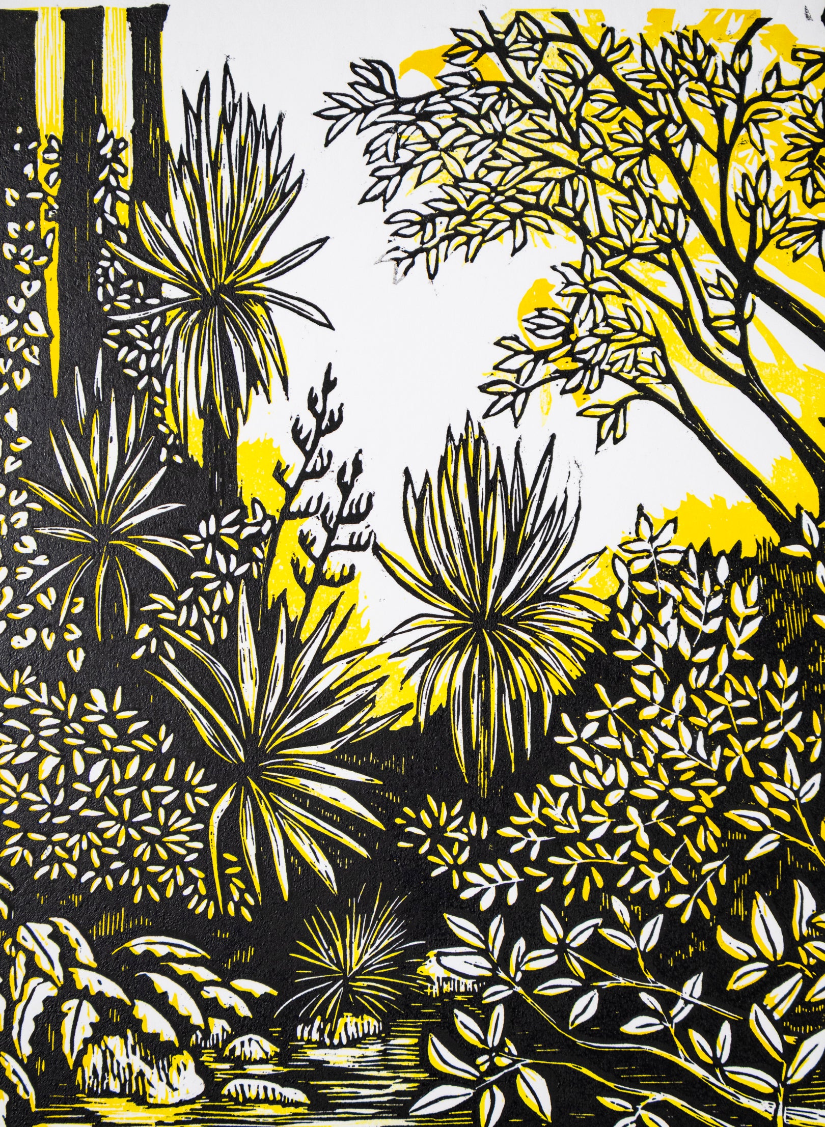 Pause (Yellow) -  Wood Cut Print