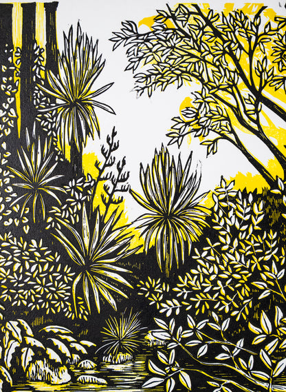 Pause (Yellow) -  Wood Cut Print
