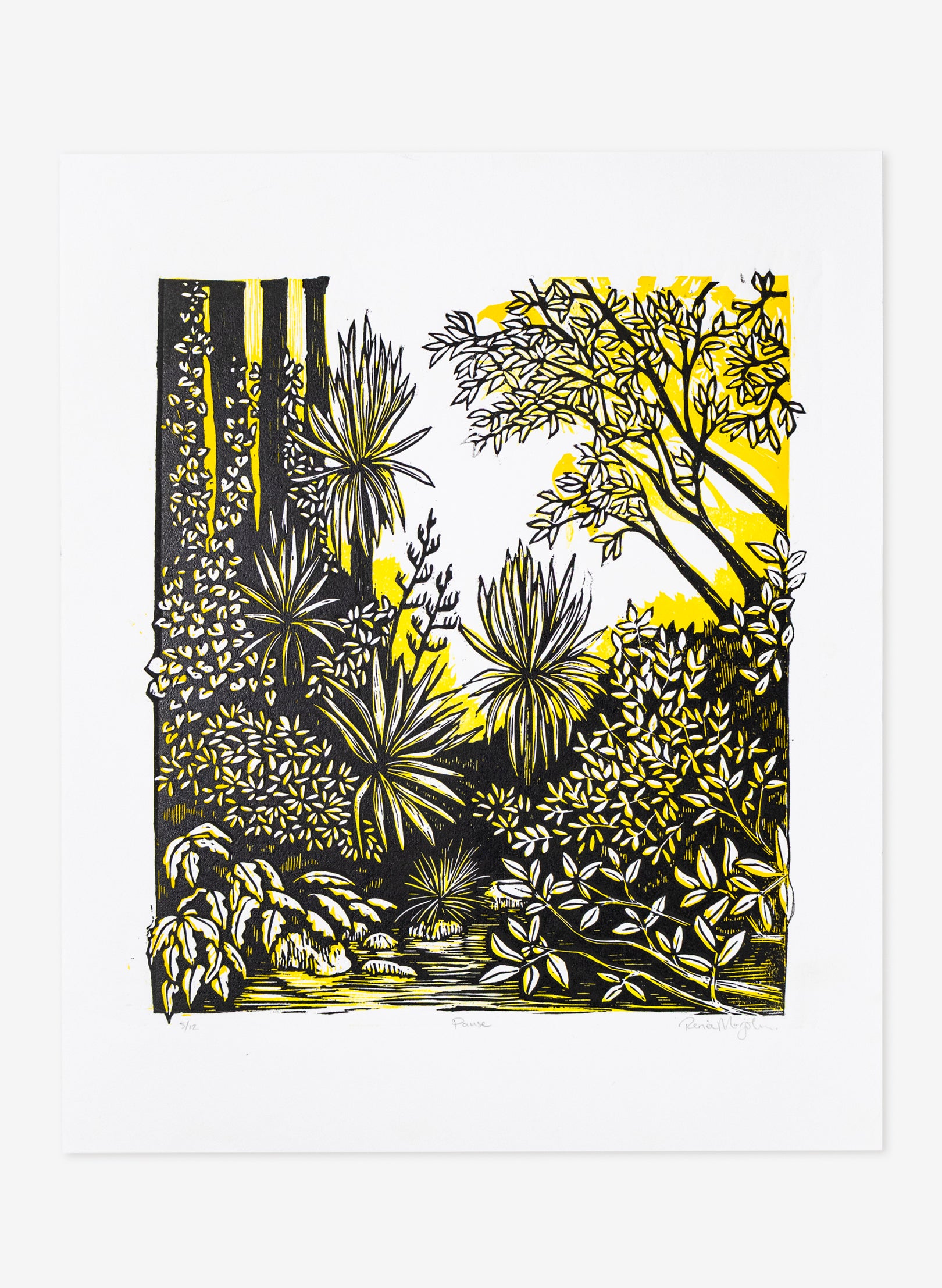 Pause (Yellow) -  Wood Cut Print