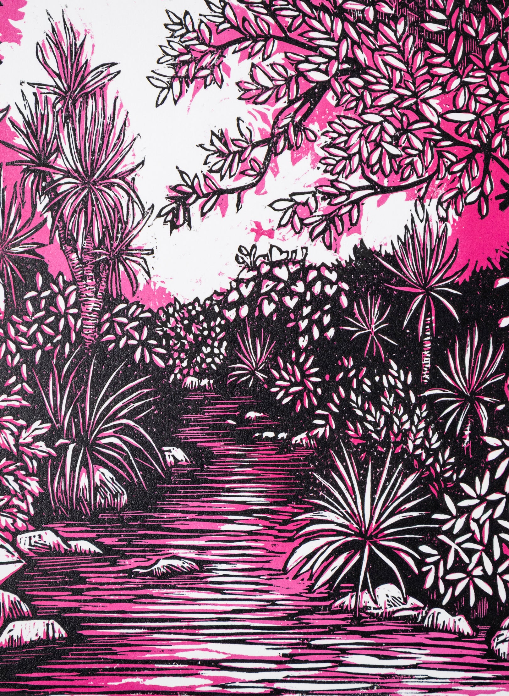 Upstream (Pink) -  Wood Cut Print
