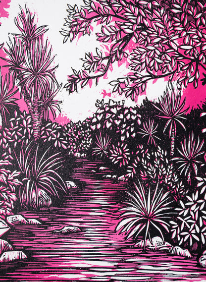 Upstream (Pink) -  Wood Cut Print