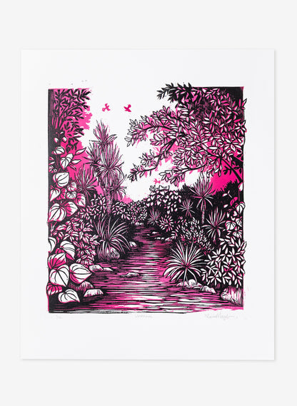 Upstream (Pink) -  Wood Cut Print