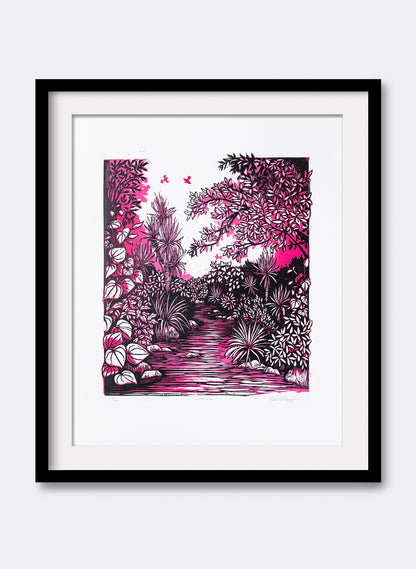 Upstream (Pink) -  Wood Cut Print