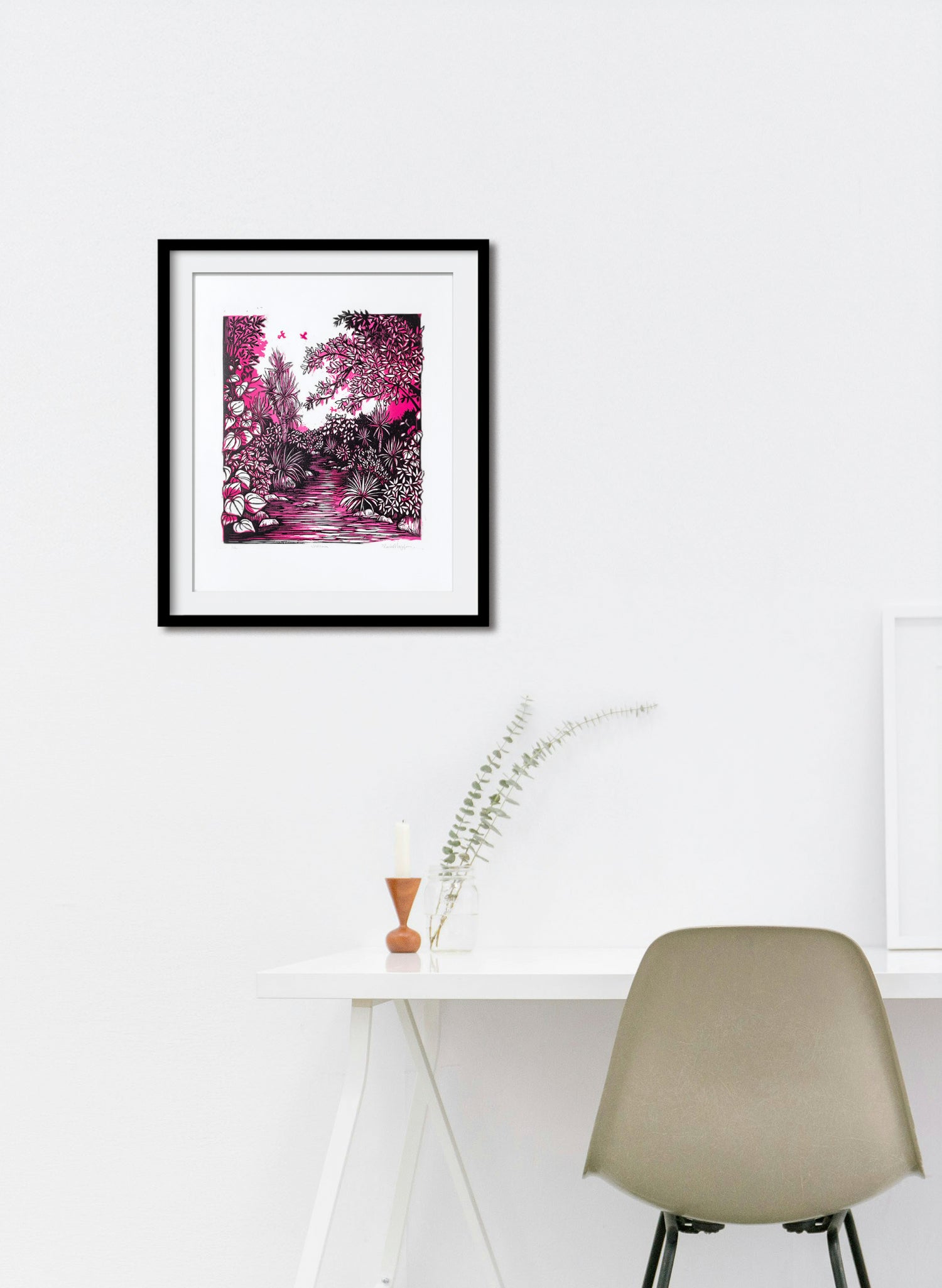 Upstream (Pink) -  Wood Cut Print