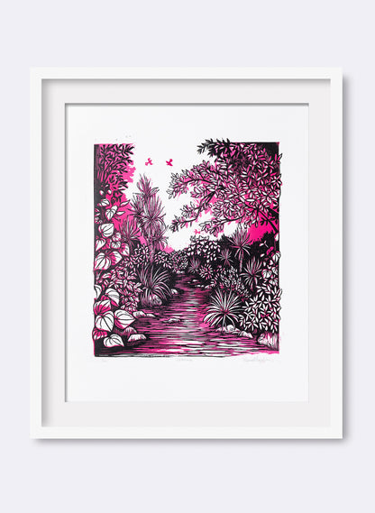 Upstream (Pink) -  Wood Cut Print