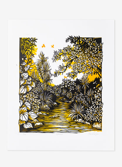 Upstream (Orange) -  Wood Cut Print
