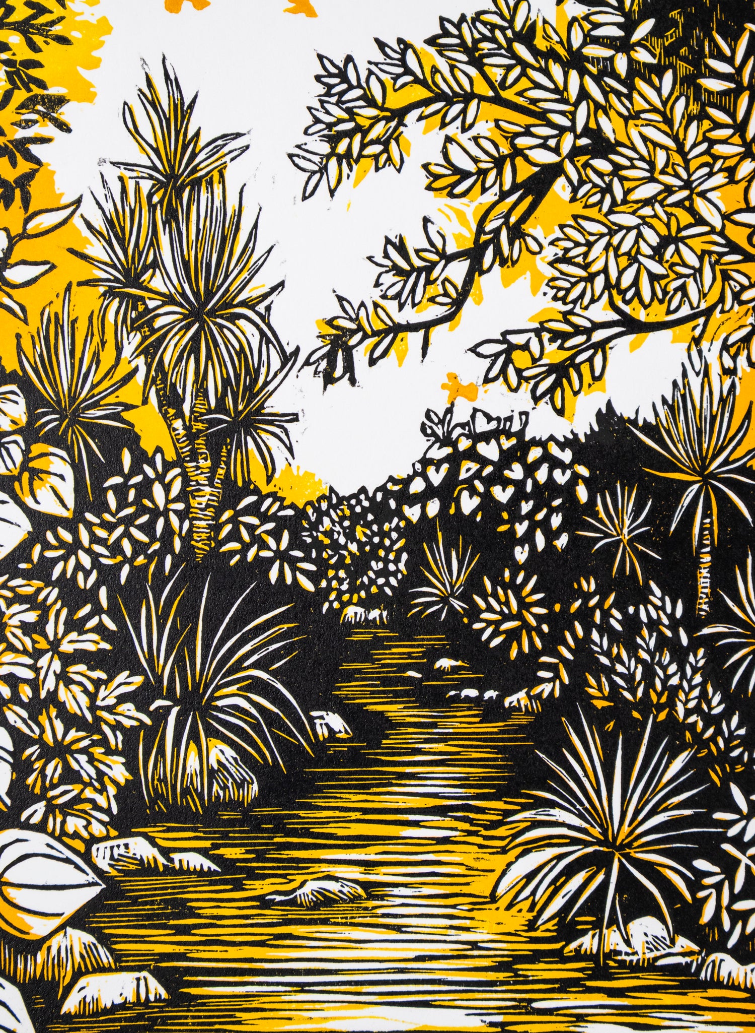 Upstream (Orange) -  Wood Cut Print