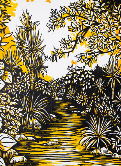 Upstream (Orange) -  Wood Cut Print
