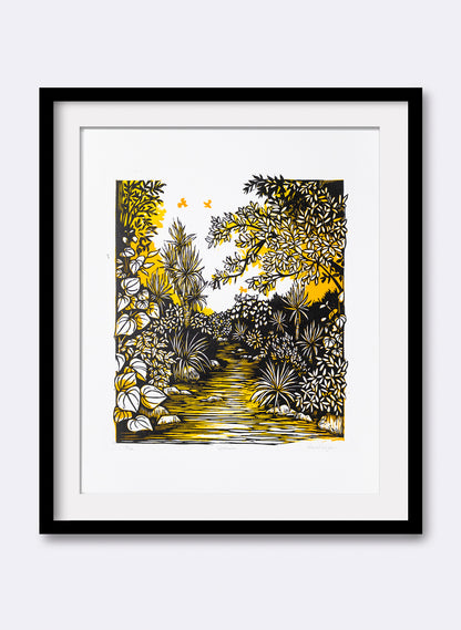 Upstream (Orange) - Wood Cut Print