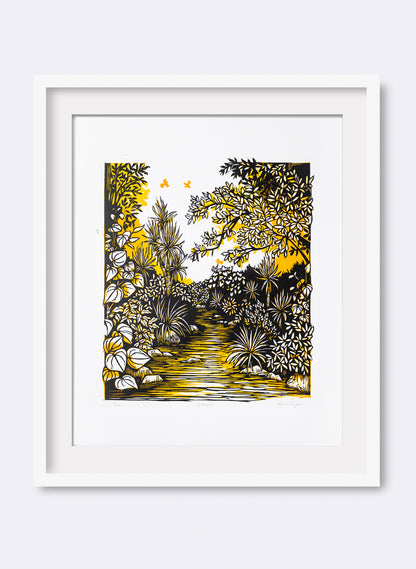 Upstream (Orange) - Wood Cut Print