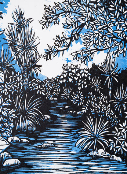 Upstream (Blue) -  Wood Cut Print
