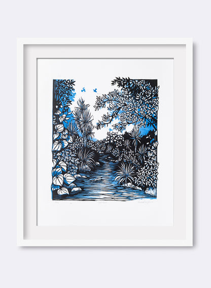 Upstream (Blue) -  Wood Cut Print