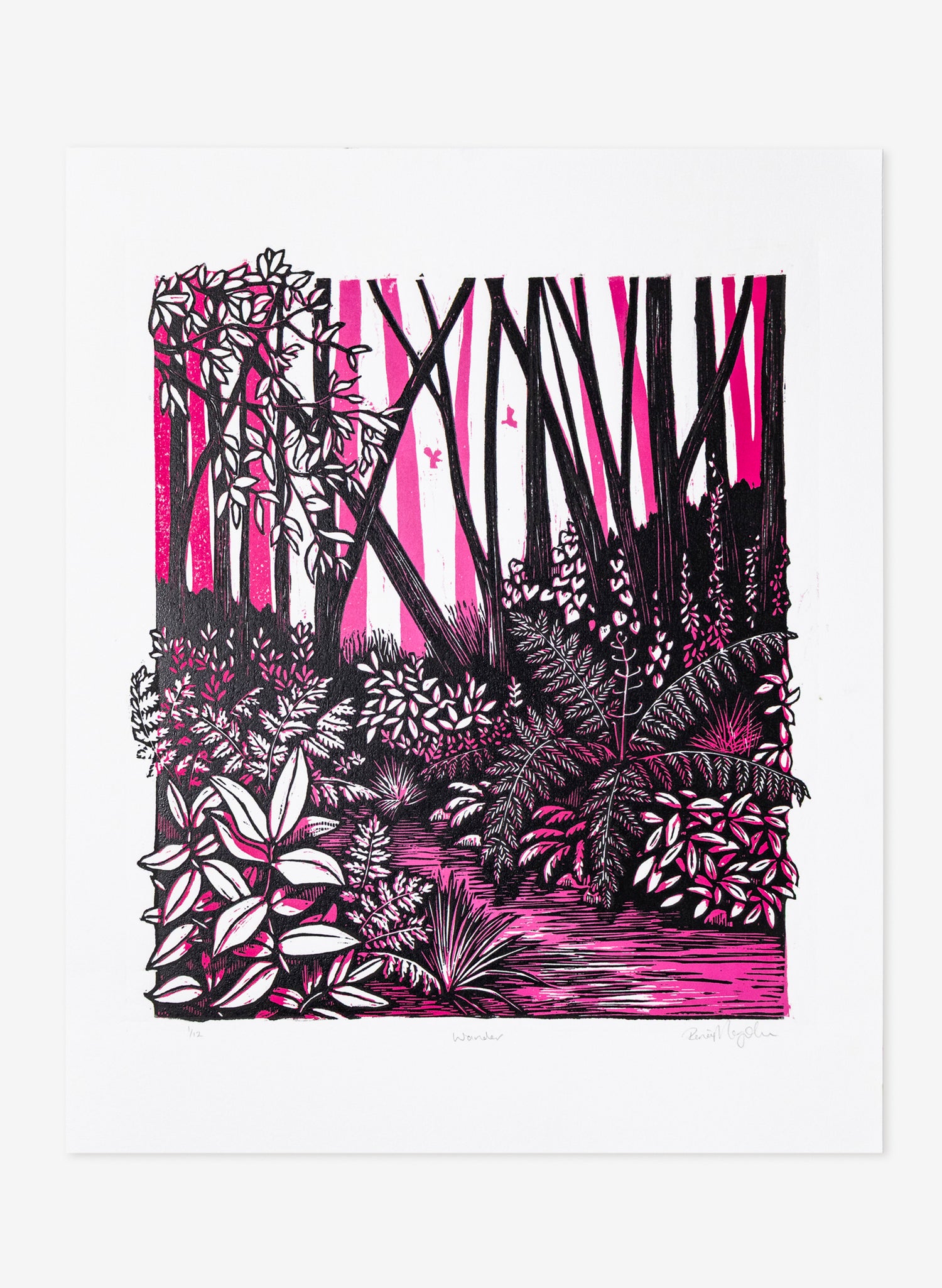 Wander (Pink) -  Wood Cut Print
