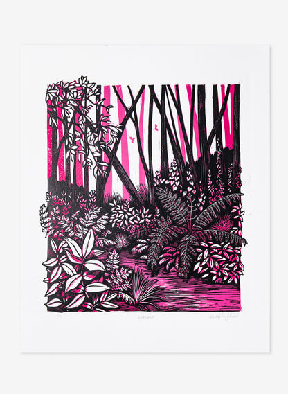 Wander (Pink) -  Wood Cut Print