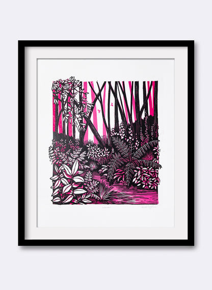 Wander (Pink) -  Wood Cut Print