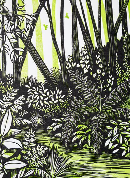 Wander (Green) -  Wood Cut Print