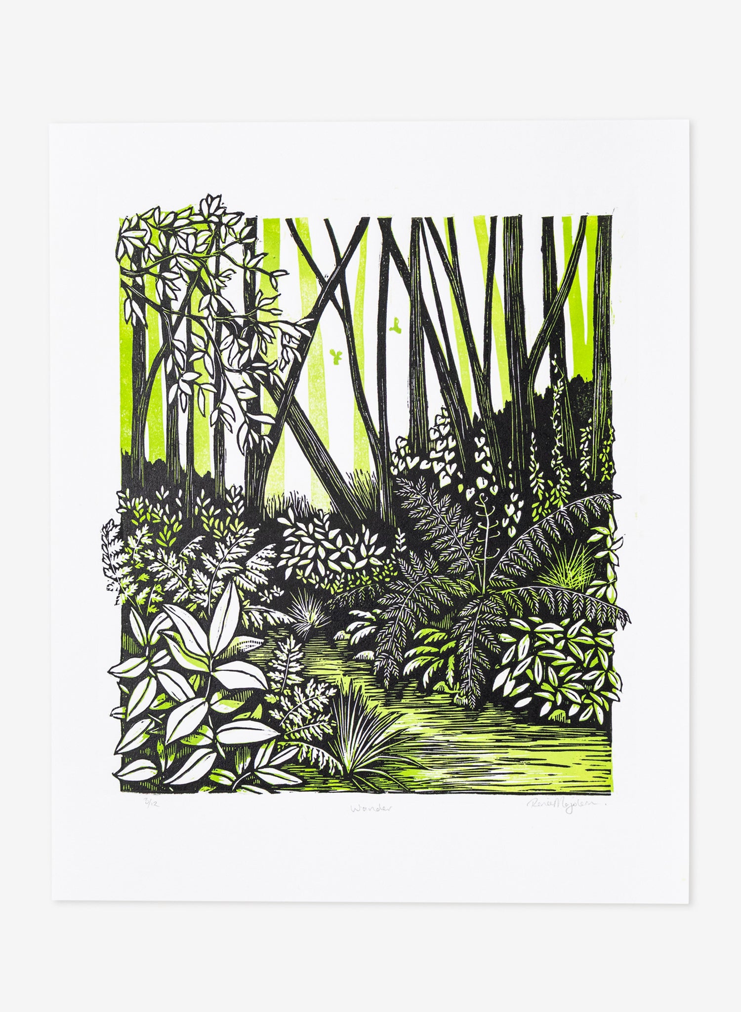 Wander (Green) -  Wood Cut Print