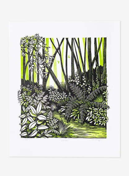 Wander (Green) -  Wood Cut Print