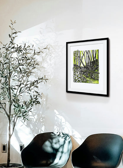 Wander (Green) -  Wood Cut Print
