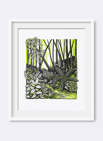 Wander (Green) -  Wood Cut Print