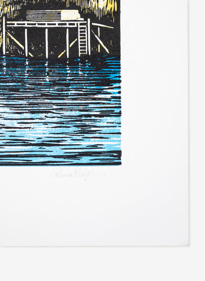 The Wharf (Colour) -  Wood Cut Print