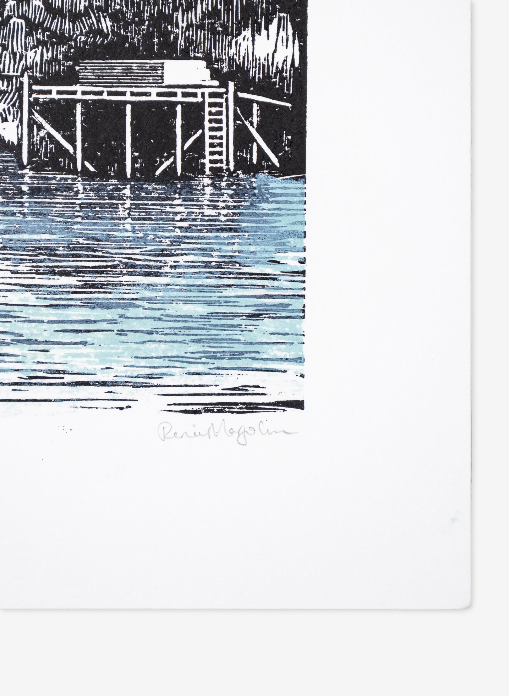 The Wharf (Blue) -  Wood Cut Print