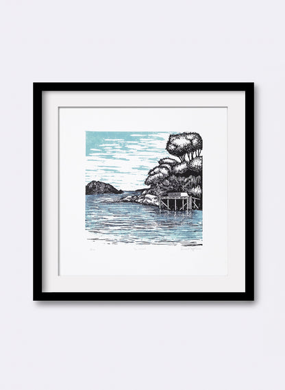 The Wharf (Blue) -  Wood Cut Print