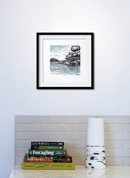 The Wharf (Blue) -  Wood Cut Print