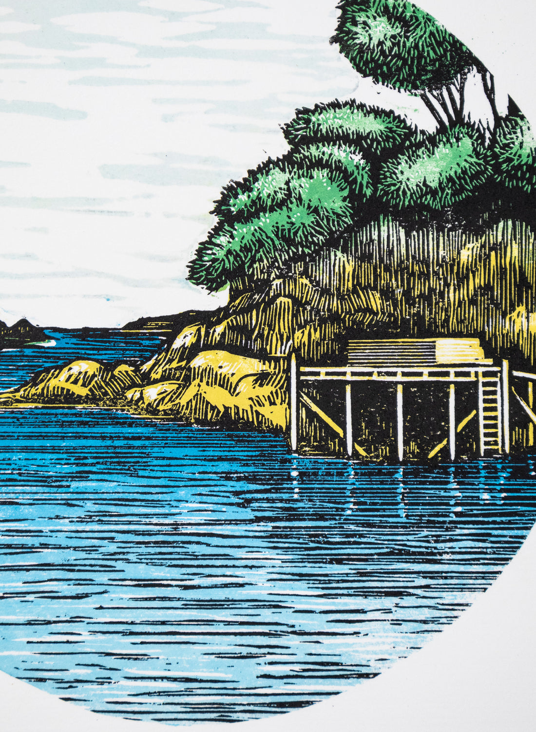 The Wharf  (Round) -  Wood Cut Print