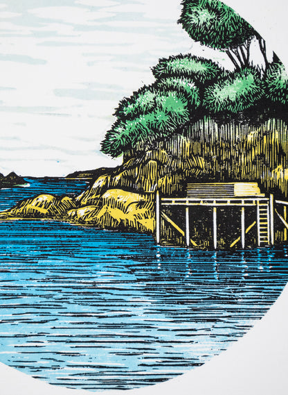 The Wharf  (Round) -  Wood Cut Print