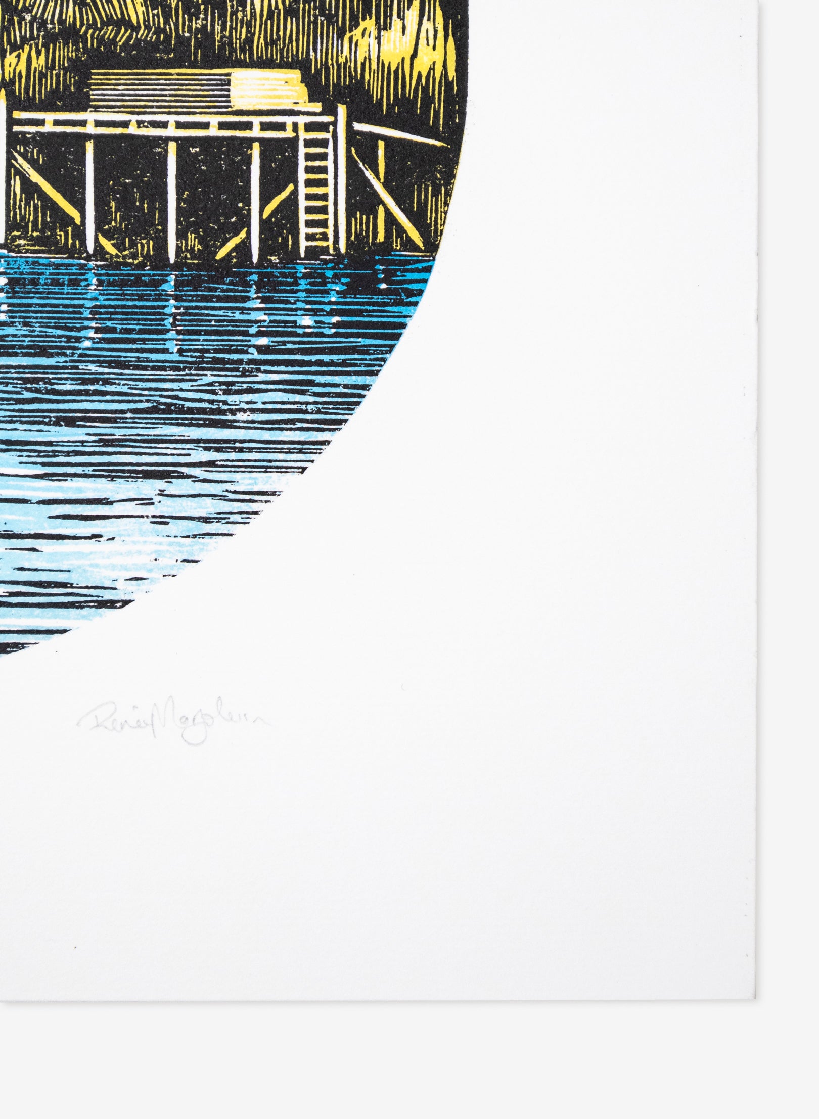 The Wharf  (Round) -  Wood Cut Print